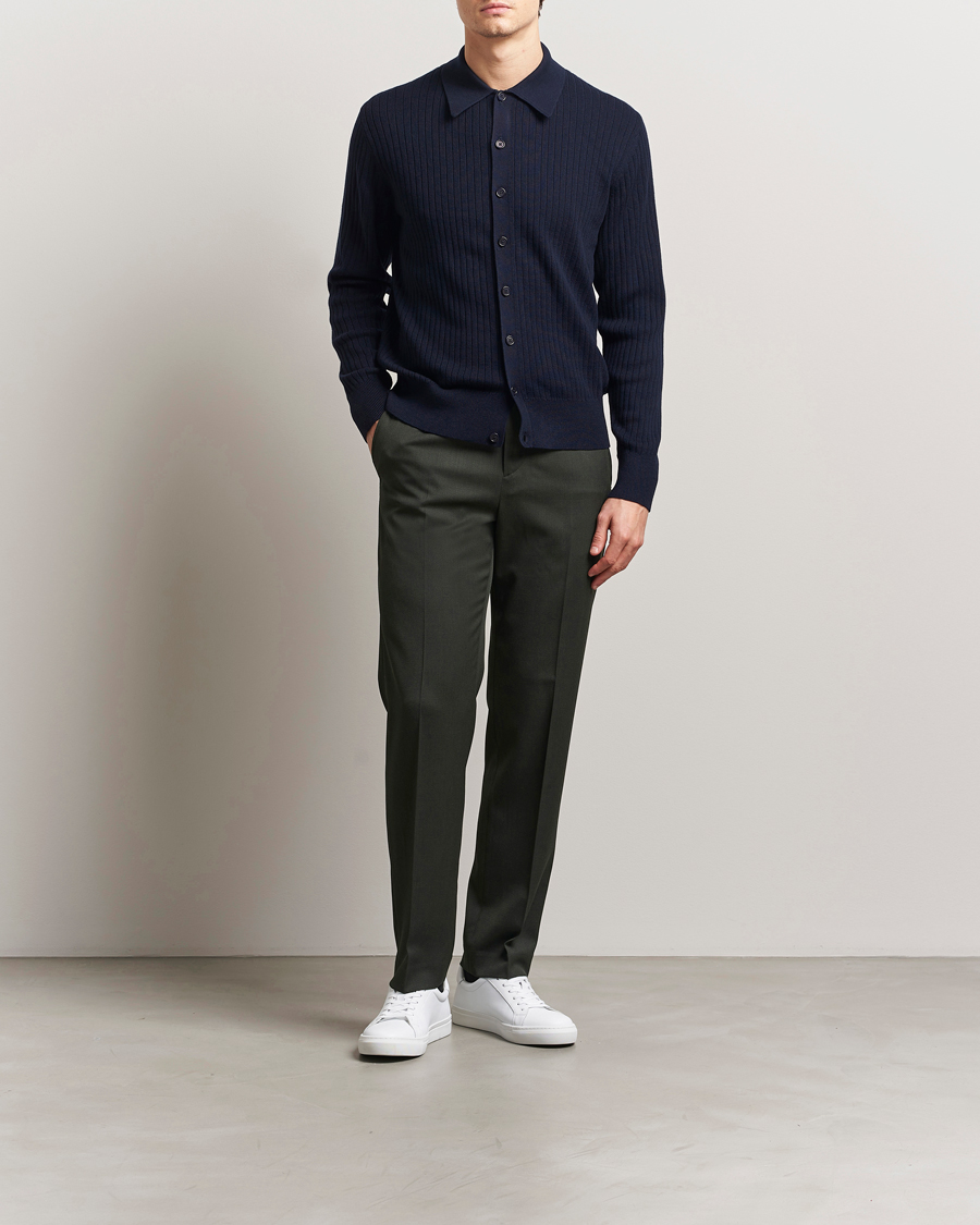 Men | Trousers | Filippa K | Tailored Twill Drawstring Trousers Green Melange