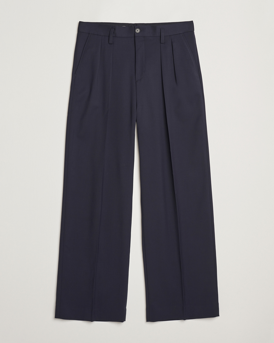 Men | Trousers | Filippa K | Wide Wool Trousers Navy