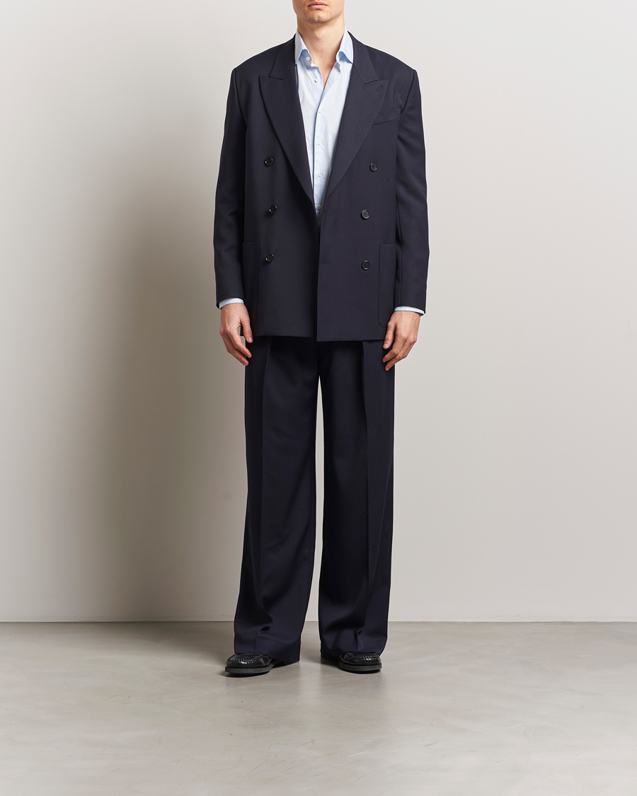 Men | Trousers | Filippa K | Wide Wool Trousers Navy