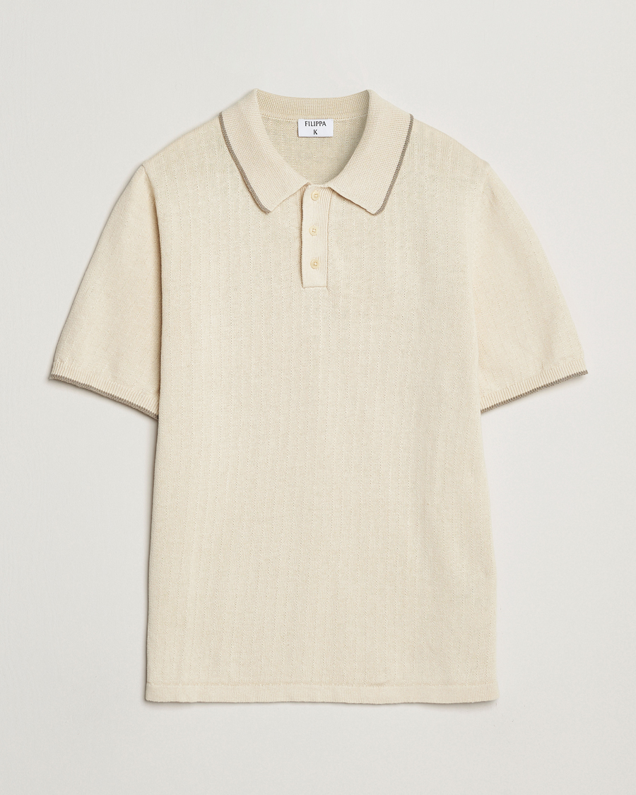 Men | Polo Shirts | Filippa K | Linen Cotton Knitted Polo Cream White