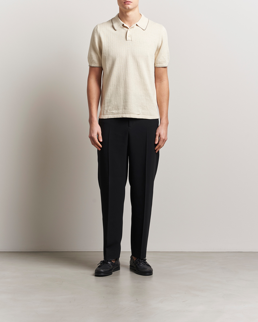 Men | Polo Shirts | Filippa K | Linen Cotton Knitted Polo Cream White