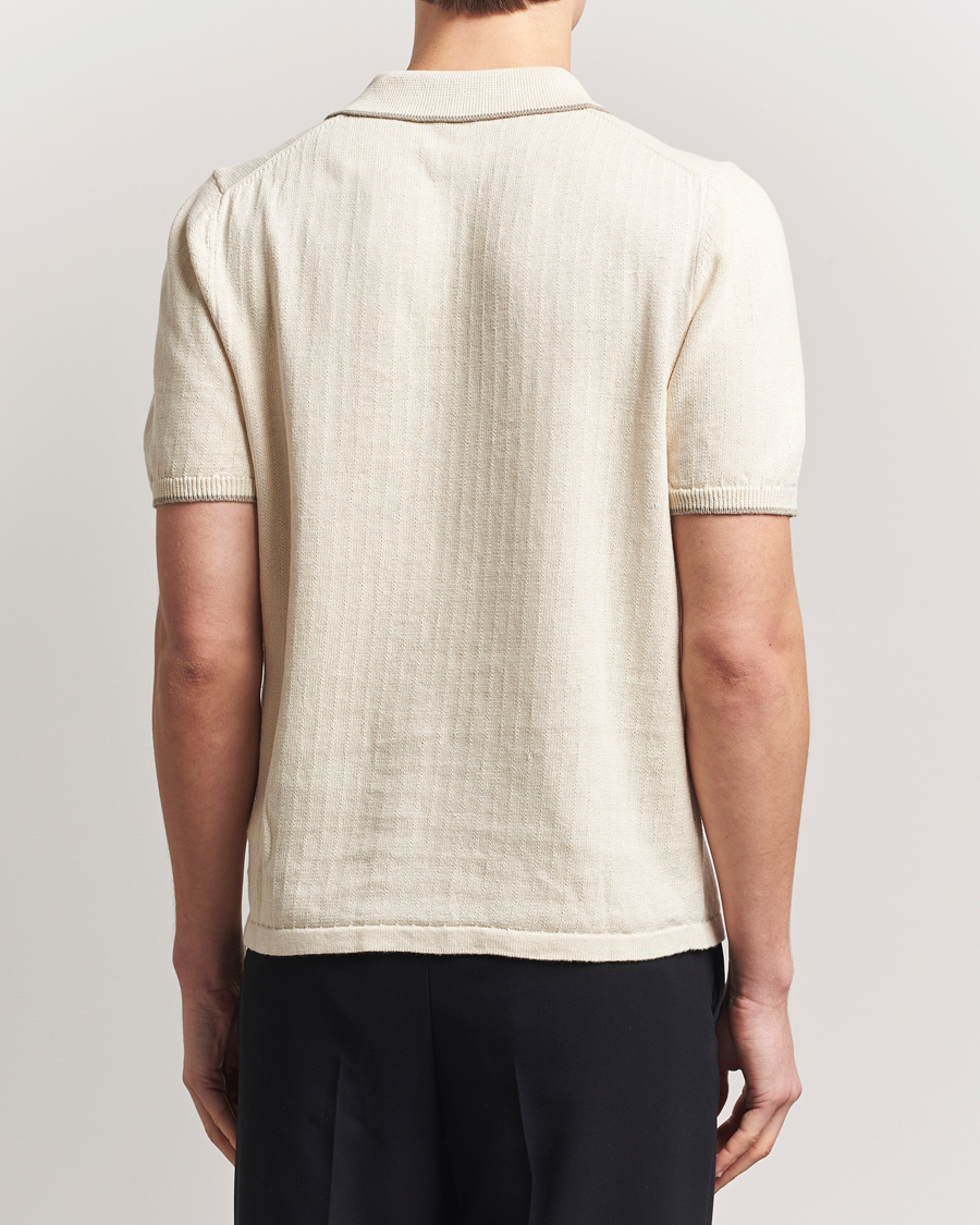 Men | Polo Shirts | Filippa K | Linen Cotton Knitted Polo Cream White