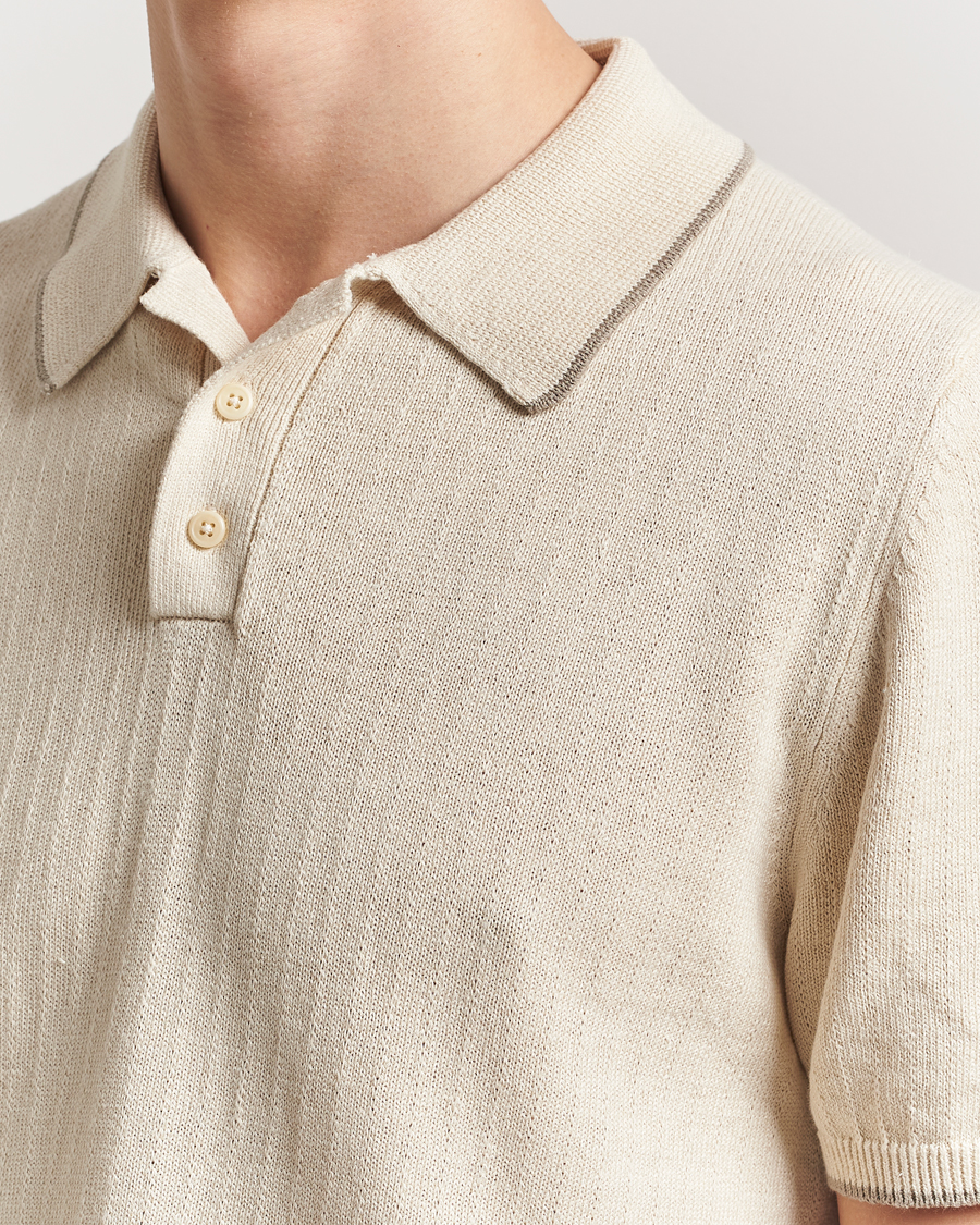 Men | Polo Shirts | Filippa K | Linen Cotton Knitted Polo Cream White