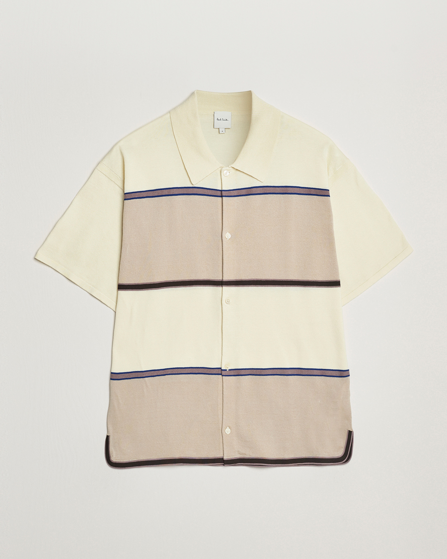 Men | Shirts | Paul Smith | Cotton Striped Knitted Short Sleeve Shirt White