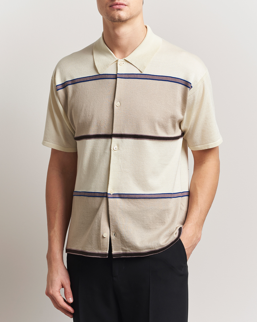 Men | Shirts | Paul Smith | Cotton Striped Knitted Short Sleeve Shirt White
