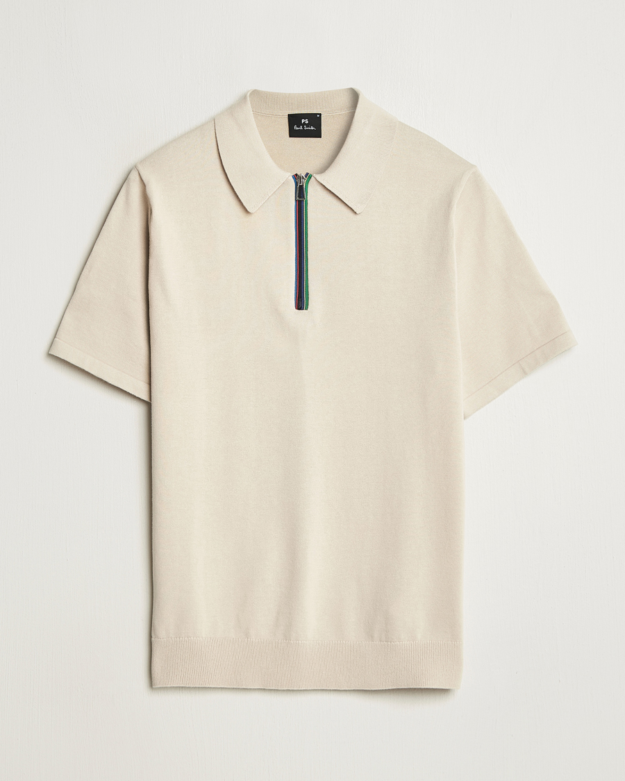 Men | Polo Shirts | PS Paul Smith | Cotton Knitted Half Zip Polo Off White