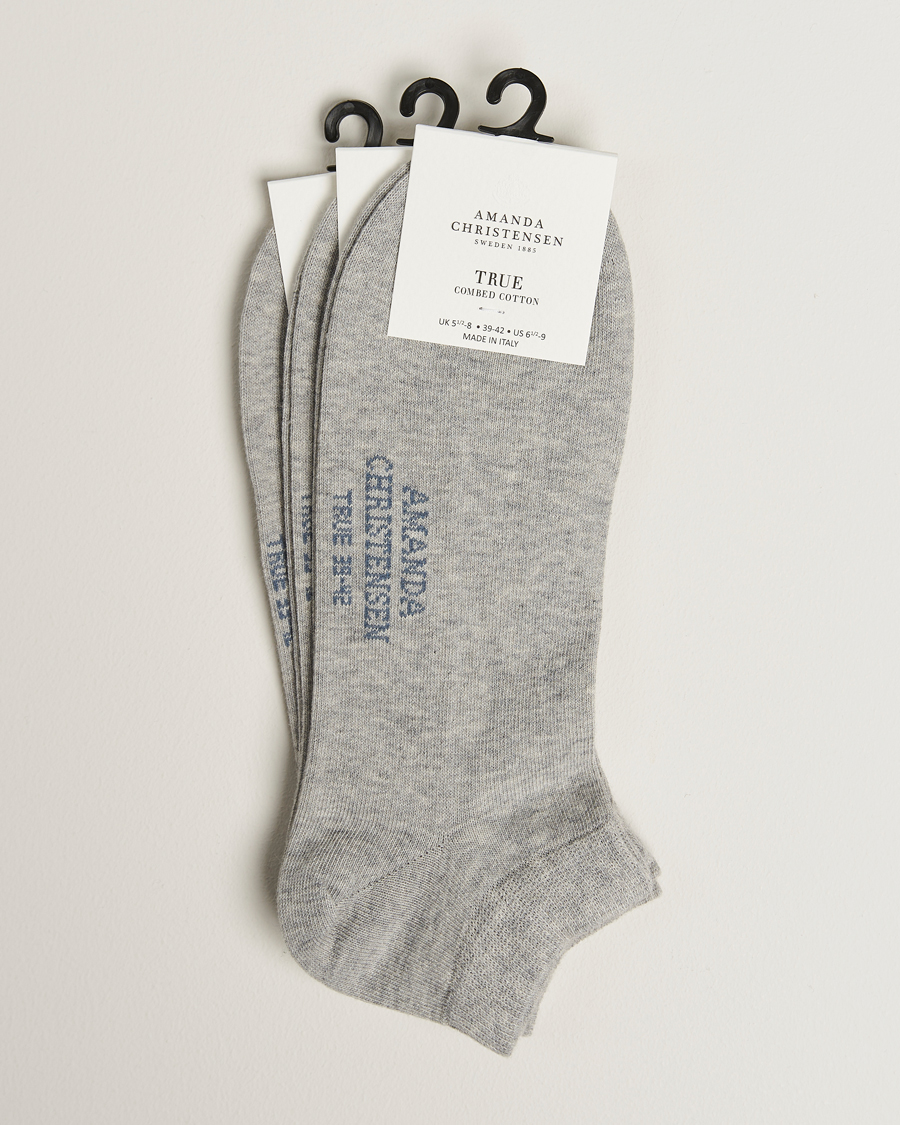 Men | Underwear & Socks | Amanda Christensen | 3-Pack True Cotton Sneaker Socks Light Grey Melange