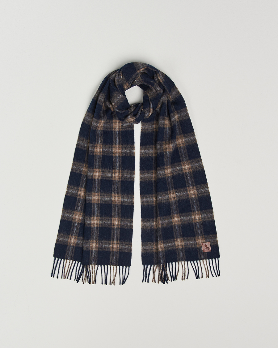 Men | Amanda Christensen Wool Checked Scarf Navy Melange | Amanda Christensen | Wool Checked Scarf Navy Melange