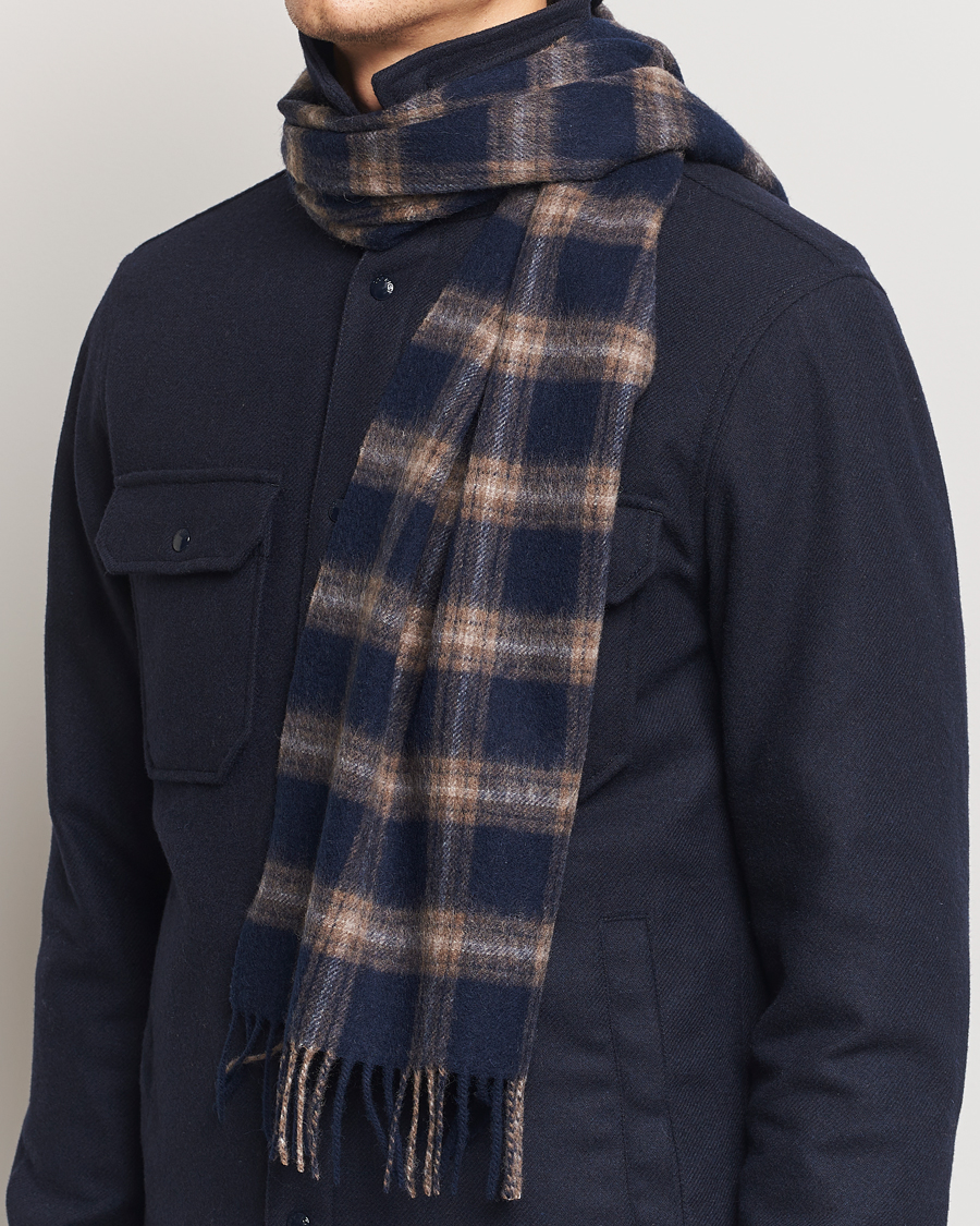 Men | Amanda Christensen Wool Checked Scarf Navy Melange | Amanda Christensen | Wool Checked Scarf Navy Melange