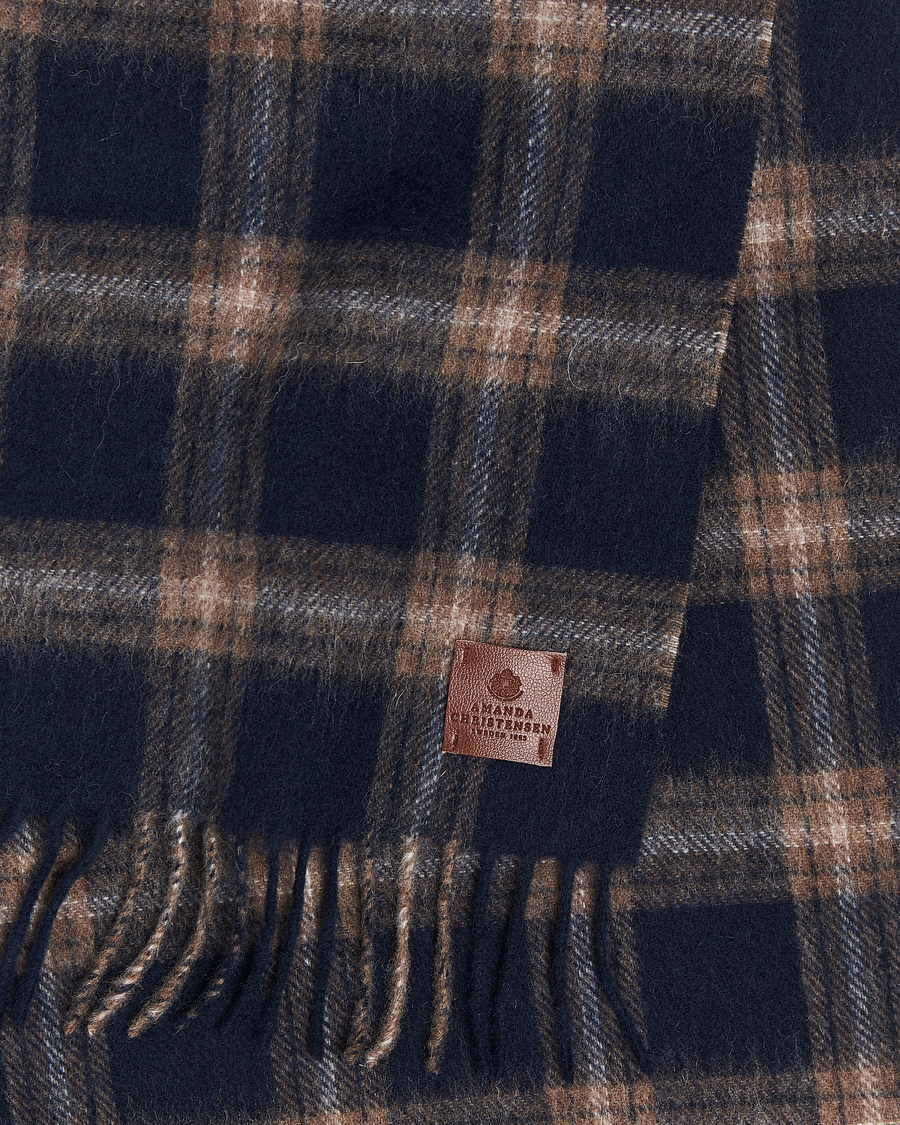 Men | Amanda Christensen Wool Checked Scarf Navy Melange | Amanda Christensen | Wool Checked Scarf Navy Melange