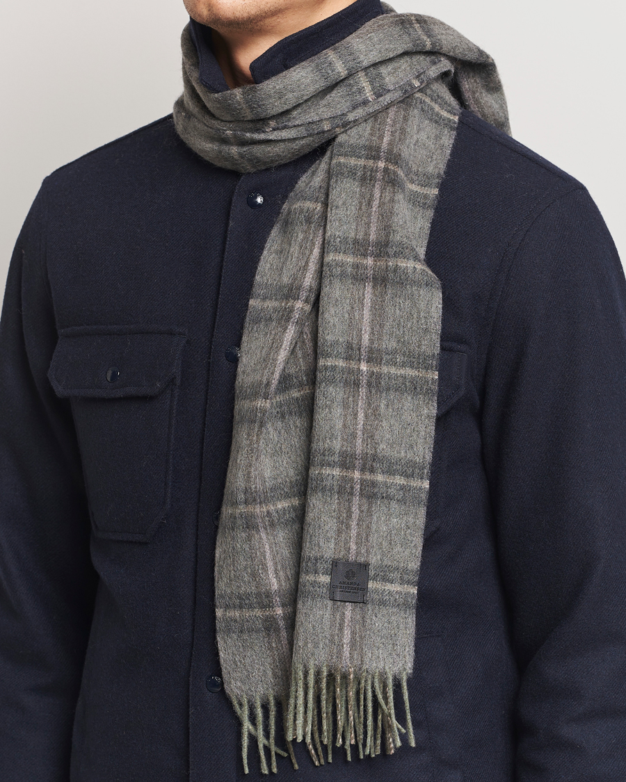 Men | Amanda Christensen Wool Checked Scarf Olive Melange | Amanda Christensen | Wool Checked Scarf Olive Melange