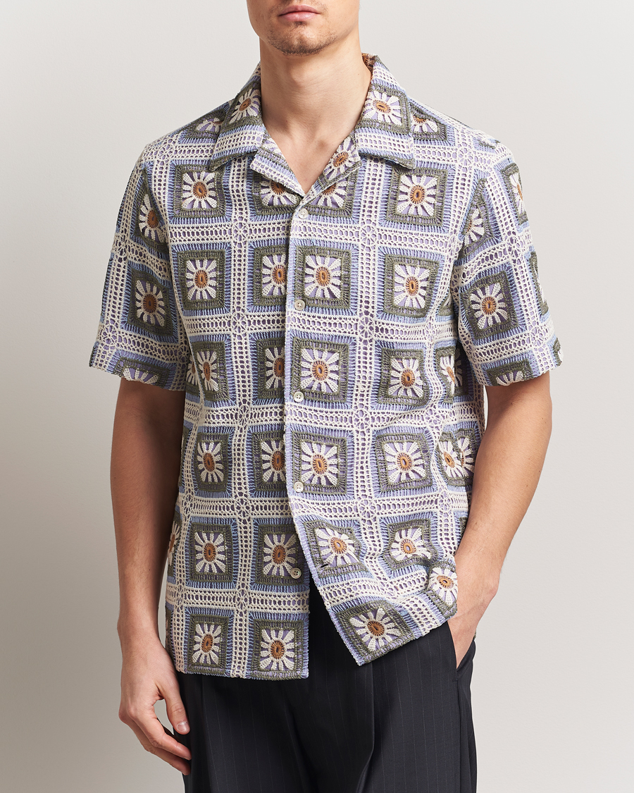 Men | Shirts | NN07 | Julio Crochet Flower Short Sleeve Shirt Violette Multi