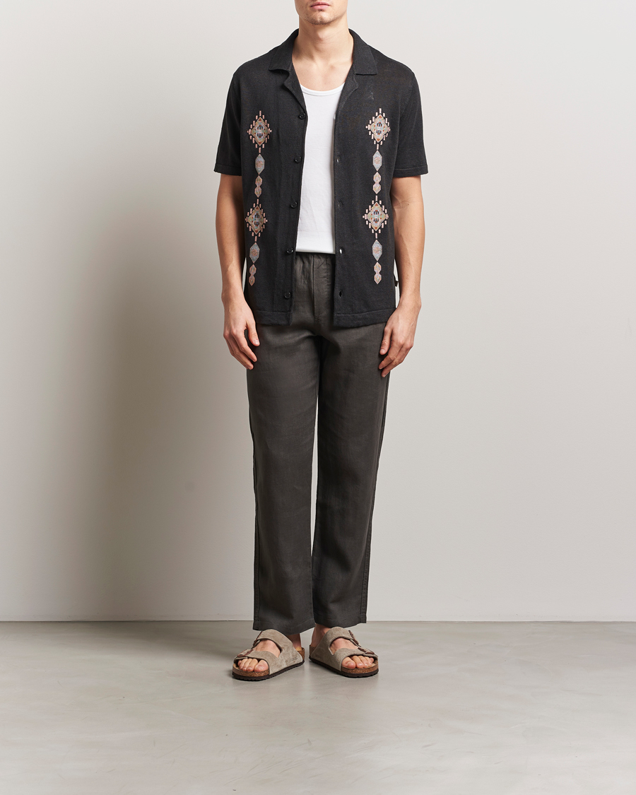 Men | Shirts | NN07 | Henry Printed Knitted Short Sleeve Shirt Black