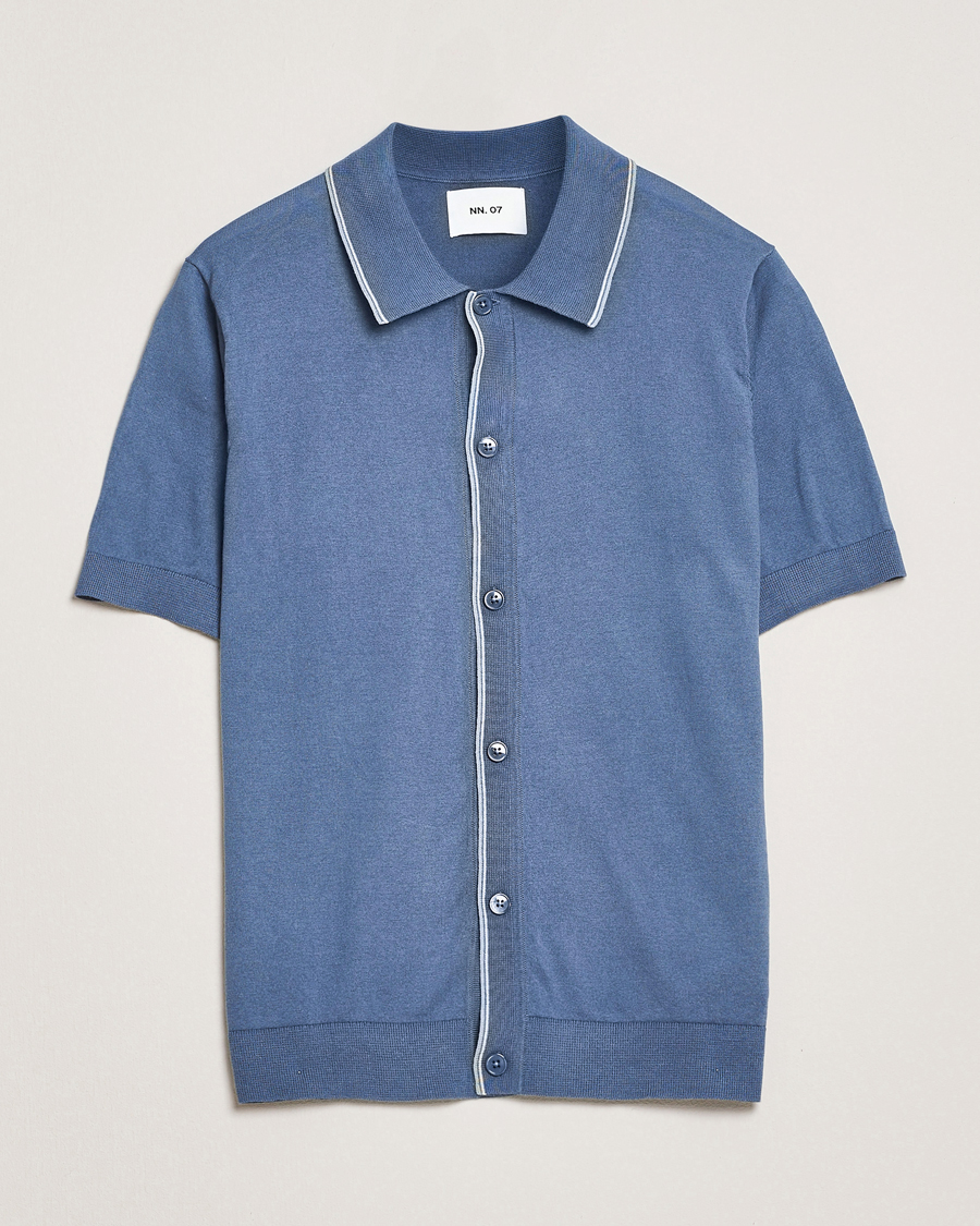 Men | Shirts | NN07 | Nolan Paspoal Knitted Short Sleeve Shirt Bering Blue
