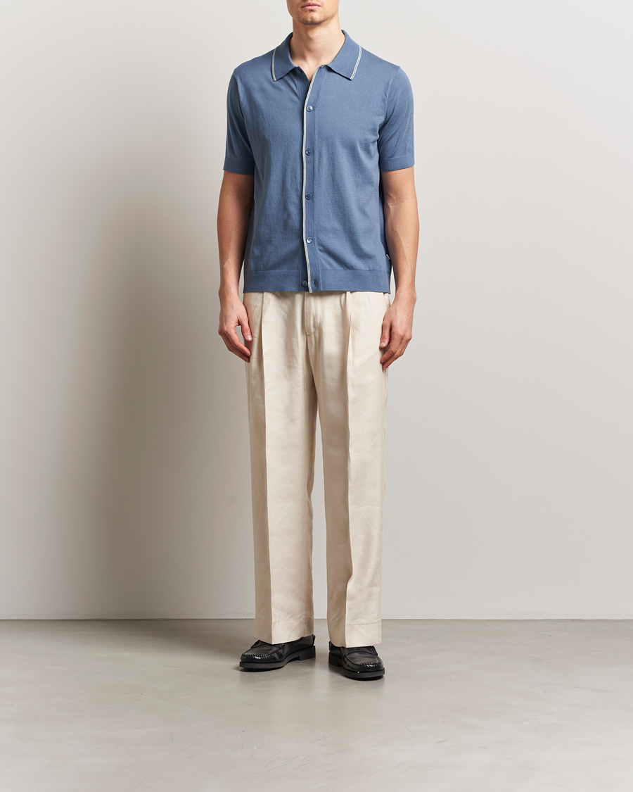 Men | Shirts | NN07 | Nolan Paspoal Knitted Short Sleeve Shirt Bering Blue