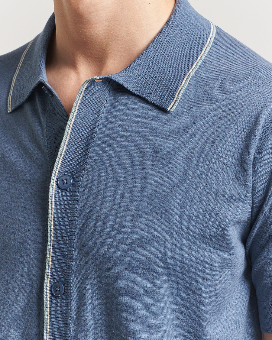 Men | Shirts | NN07 | Nolan Paspoal Knitted Short Sleeve Shirt Bering Blue