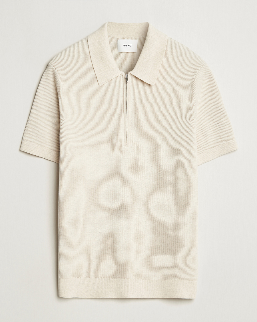 NN07 Hansie Half Zip Knitted Polo Ivory at CareOfCarl.com