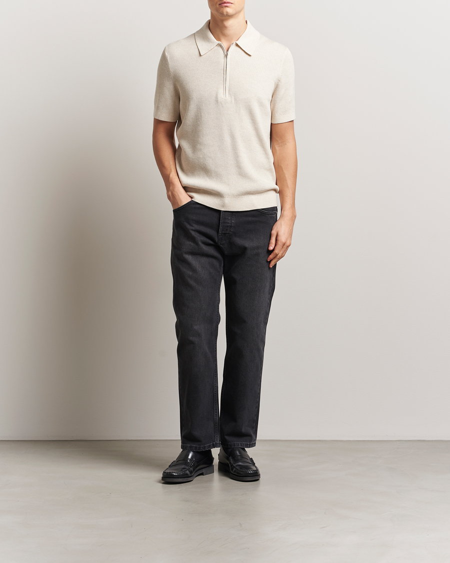 NN07 Hansie Half Zip Knitted Polo Ivory at CareOfCarl.com