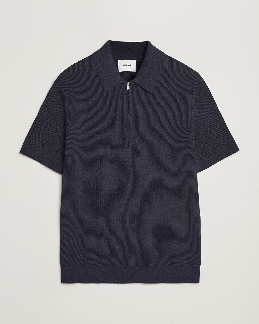 Men | Polo Shirts | NN07 | Hansie Half Zip Knitted Polo Navy Melange