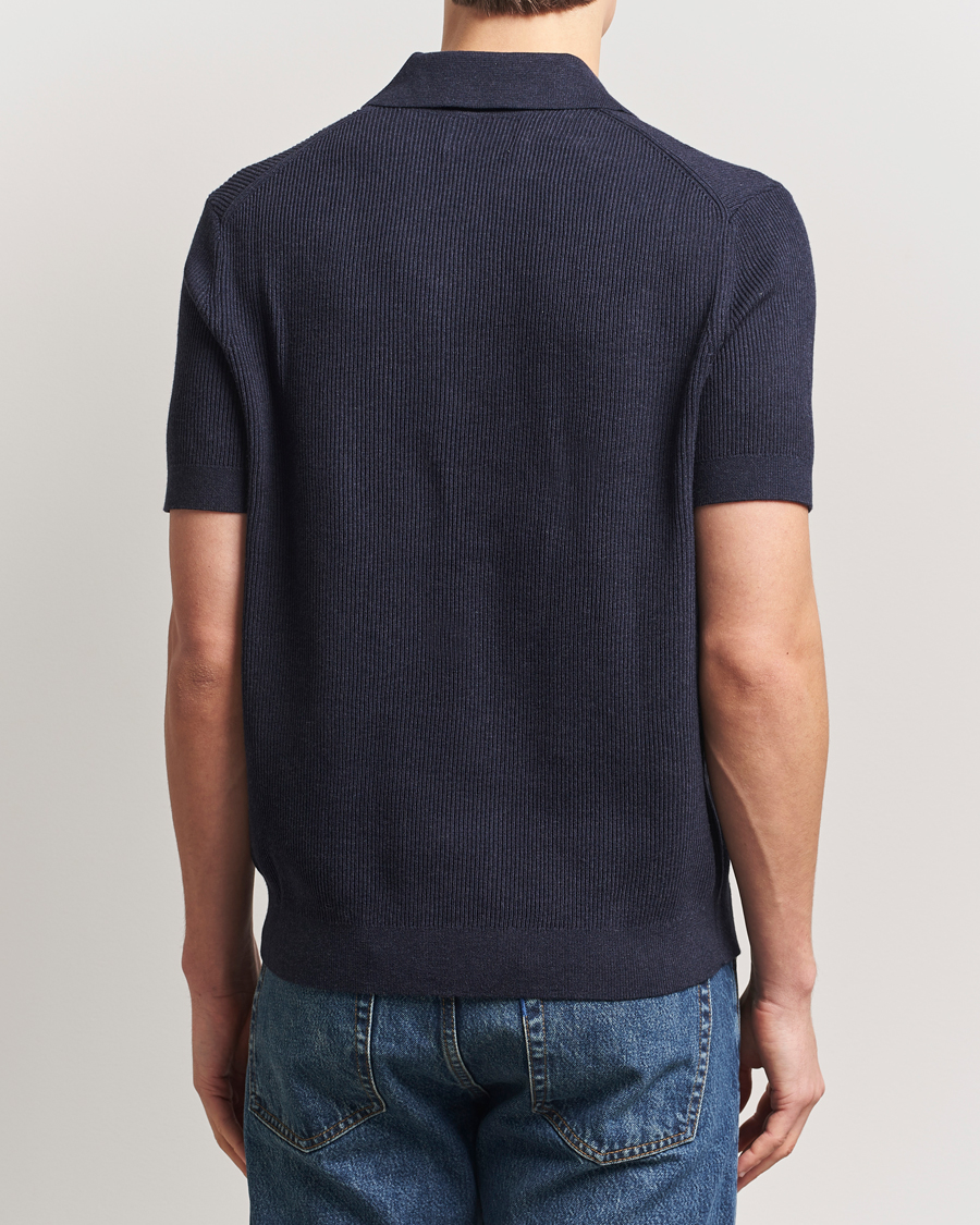 Men | Polo Shirts | NN07 | Hansie Half Zip Knitted Polo Navy Melange