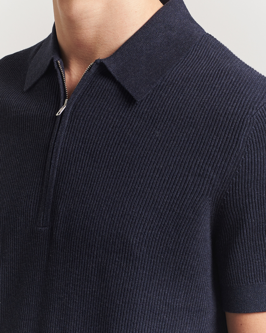 Men | Polo Shirts | NN07 | Hansie Half Zip Knitted Polo Navy Melange
