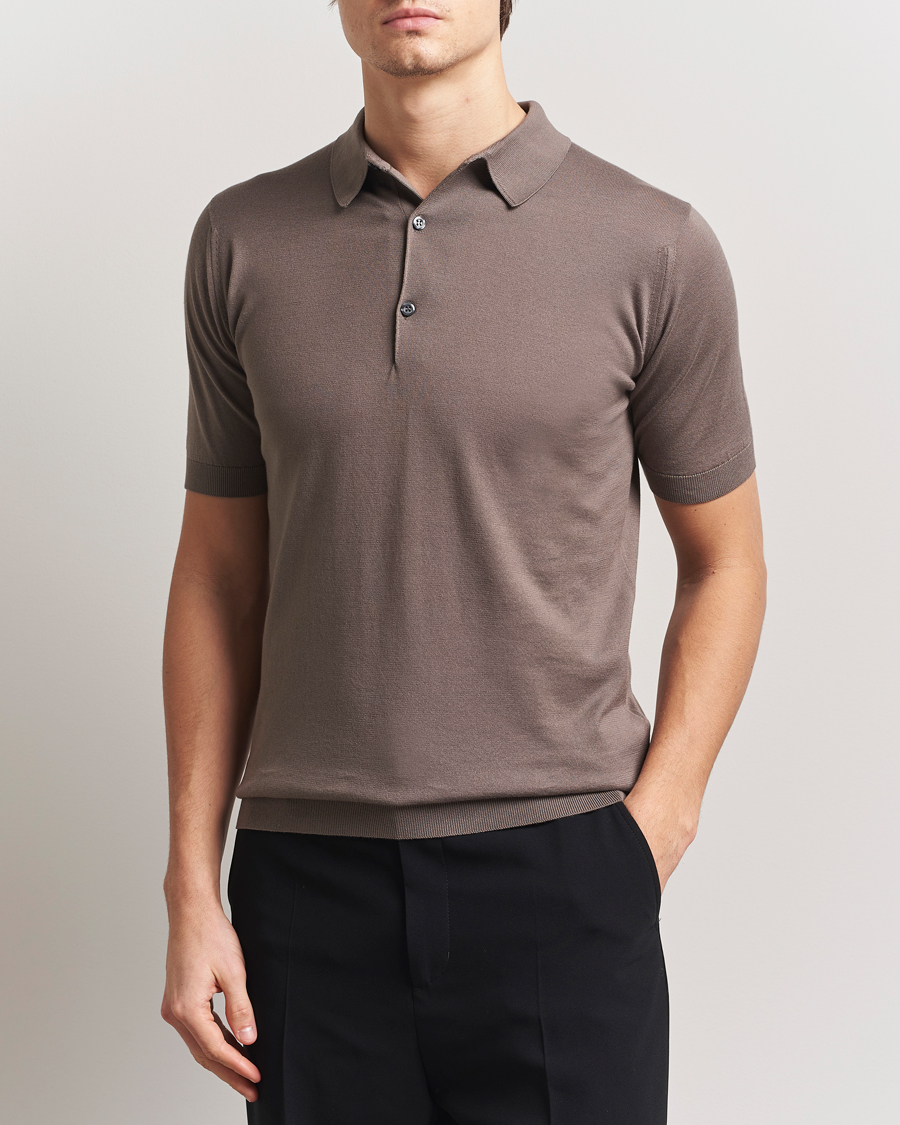 Men | Polo Shirts | John Smedley | Adrian Slim Fit Sea Island Polo Beige Musk