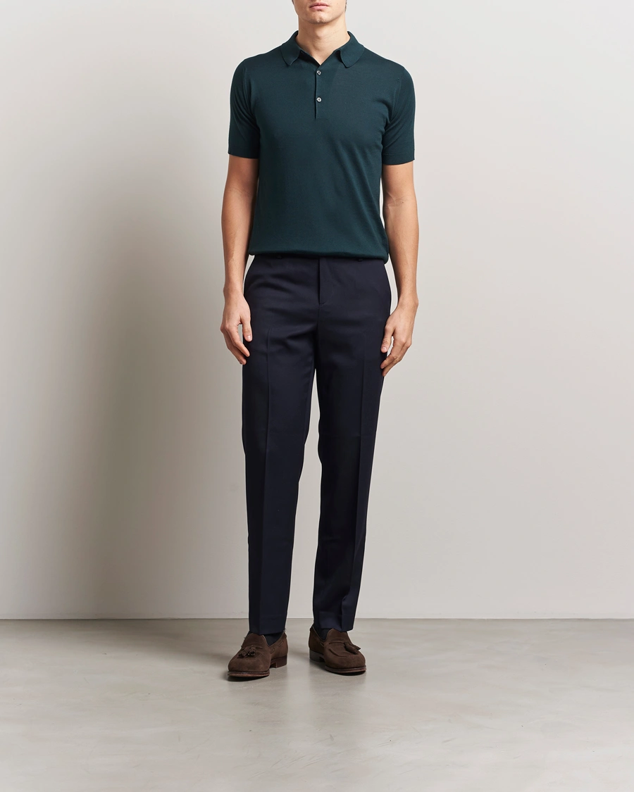 Men | Polo Shirts | John Smedley | Adrian Slim Fit Sea Island Polo Rain Forest