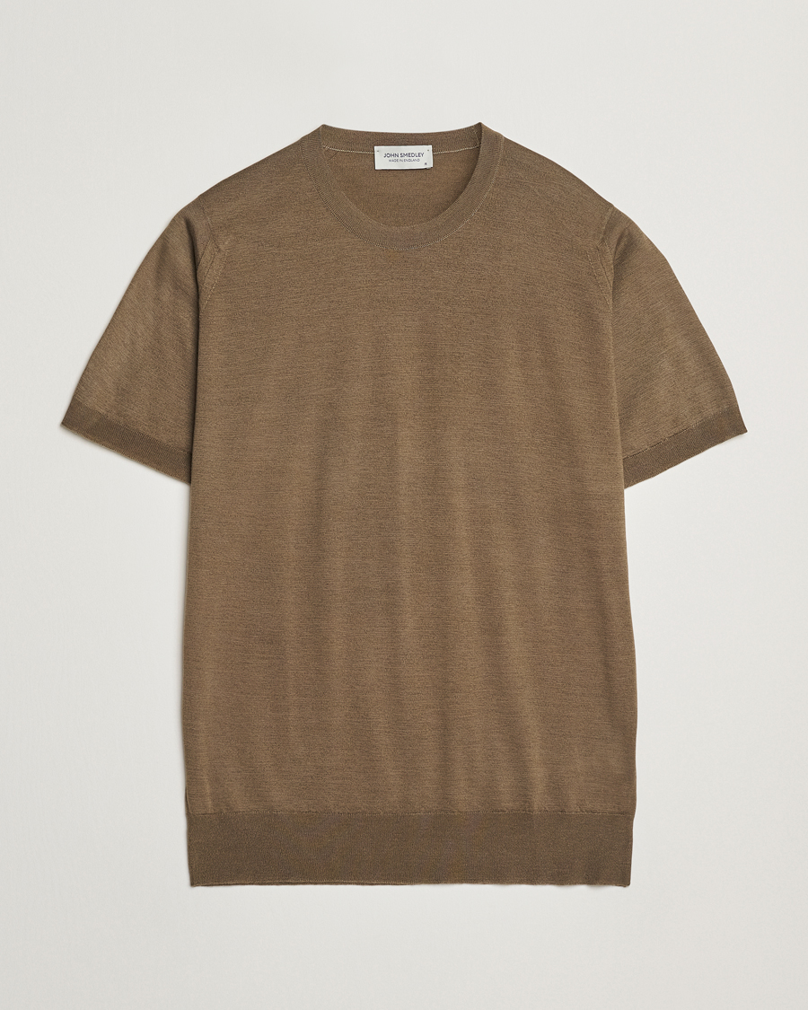Men | T-Shirts | John Smedley | Hilcote Wool/Sea Island Cotton T-Shirt Sepia Green
