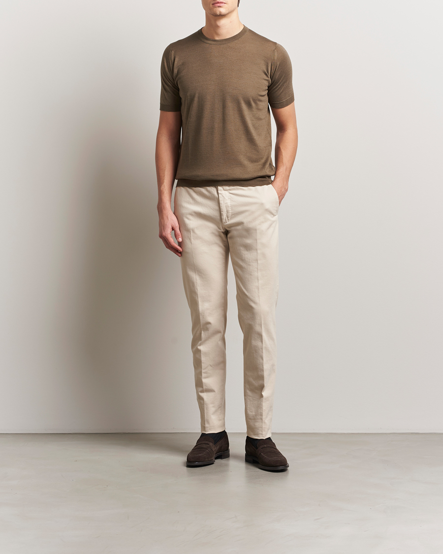 Men | T-Shirts | John Smedley | Hilcote Wool/Sea Island Cotton T-Shirt Sepia Green