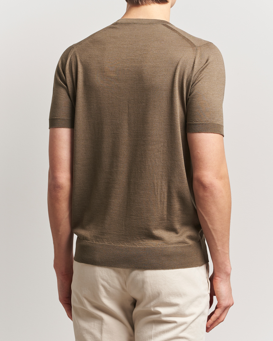 Men | T-Shirts | John Smedley | Hilcote Wool/Sea Island Cotton T-Shirt Sepia Green