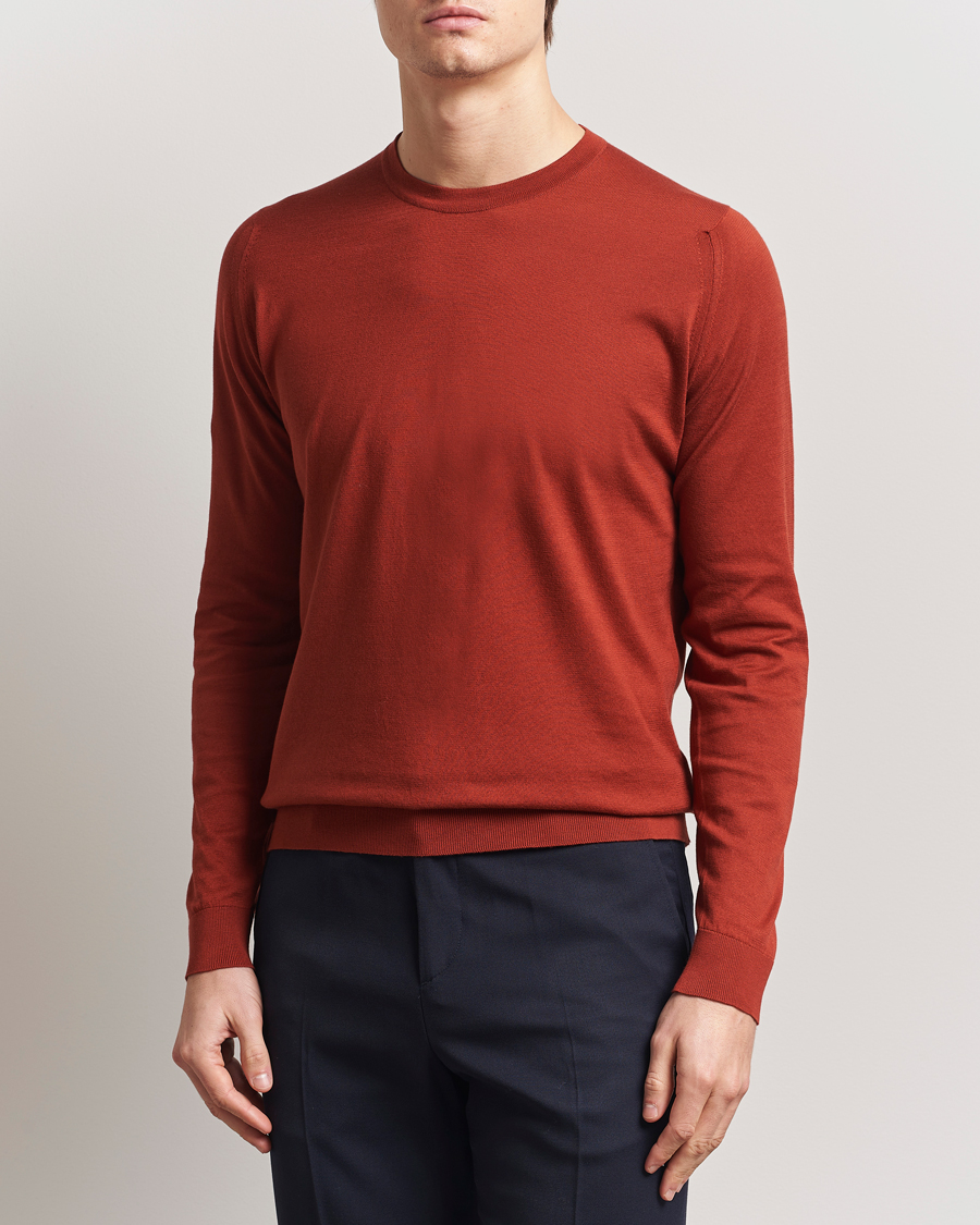 John Smedley Rowland Sea Island Crew Neck Pullover Baked Red at