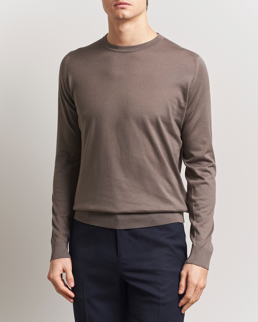 John Smedley Rowland Sea Island Crew Neck Pullover Beige Musk at