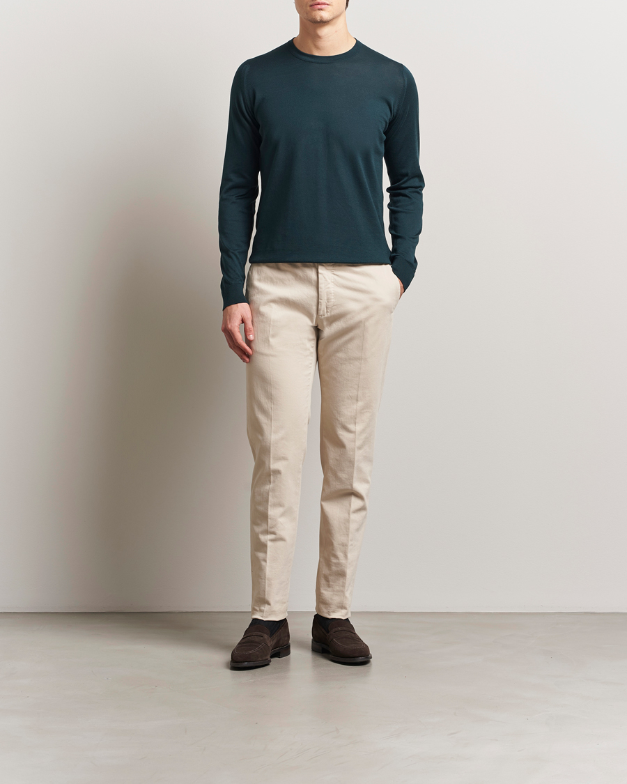 John Smedley Rowland Sea Island Crew Neck Pullover Rain Forest at