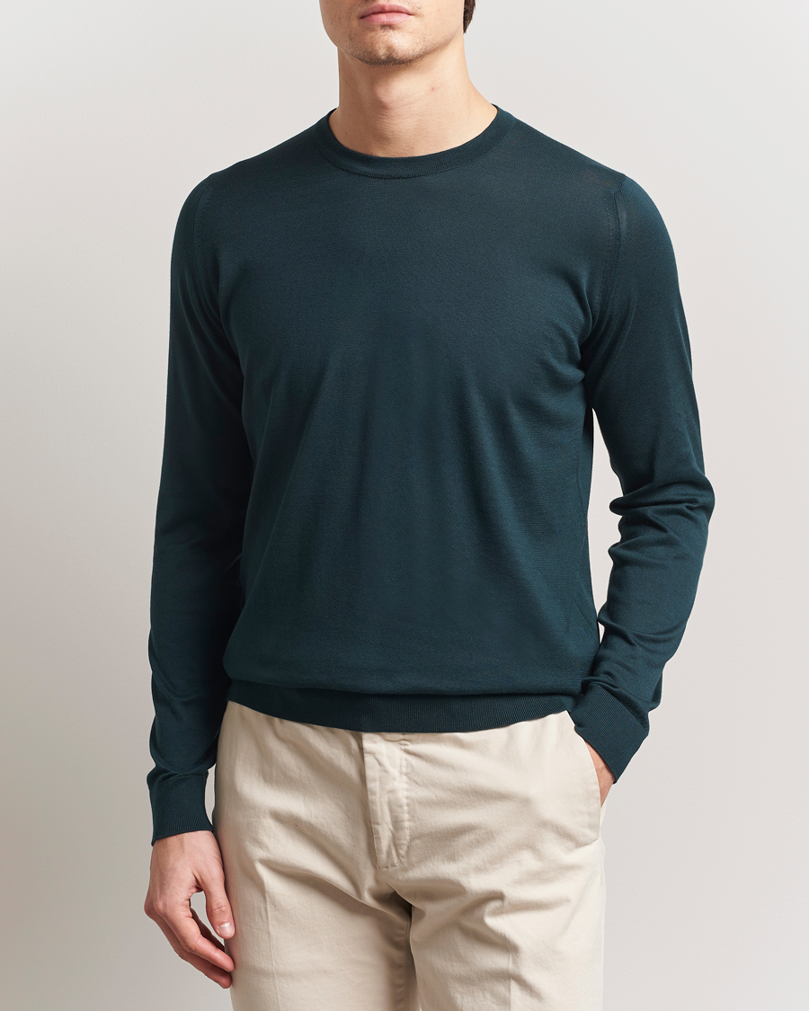 Men | Sweaters & Knitwear | John Smedley | Rowland Sea Island Crew Neck Pullover Rain Forest