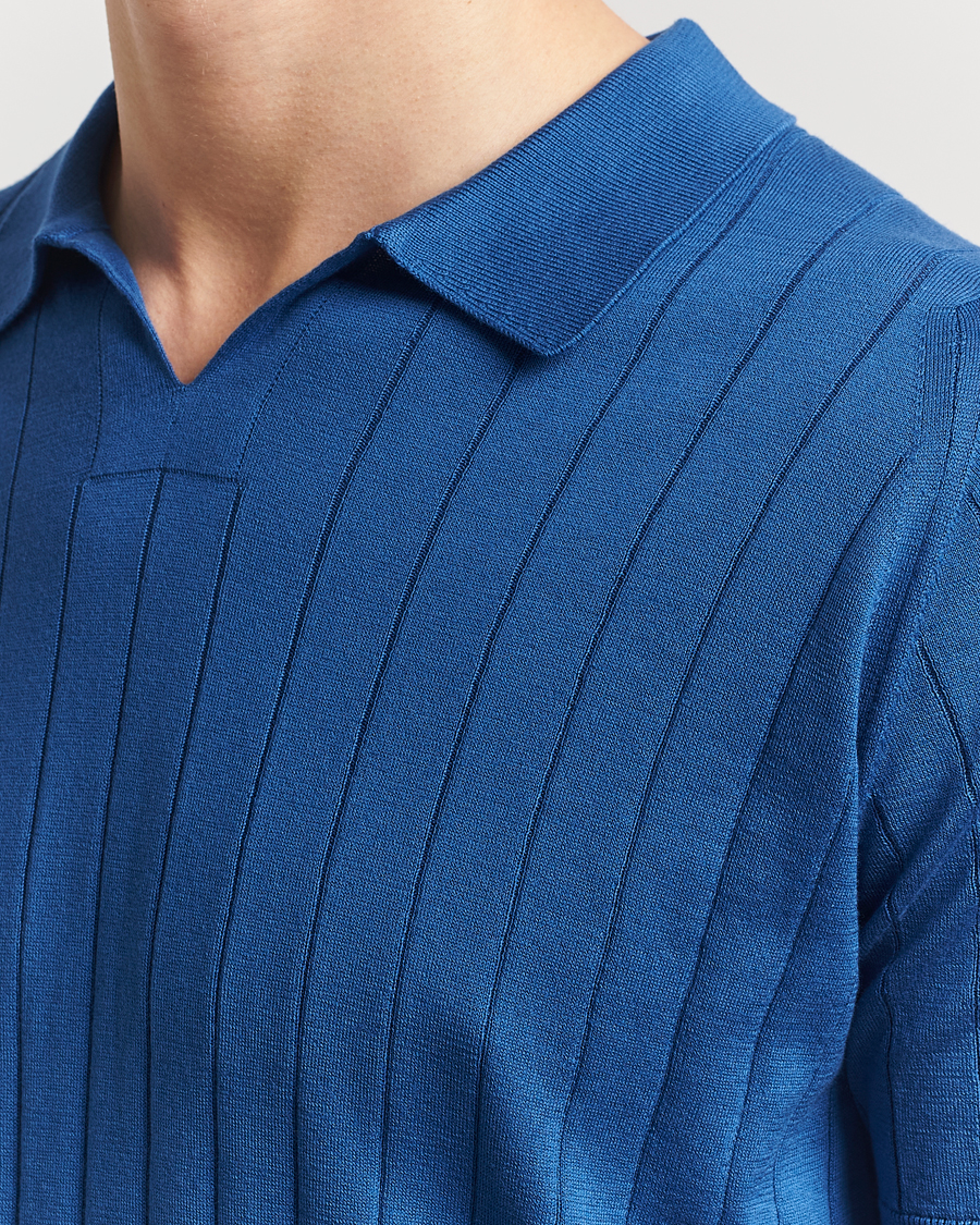 John Smedley Roper Open Collar Sea Island Polo Pacific Blue at