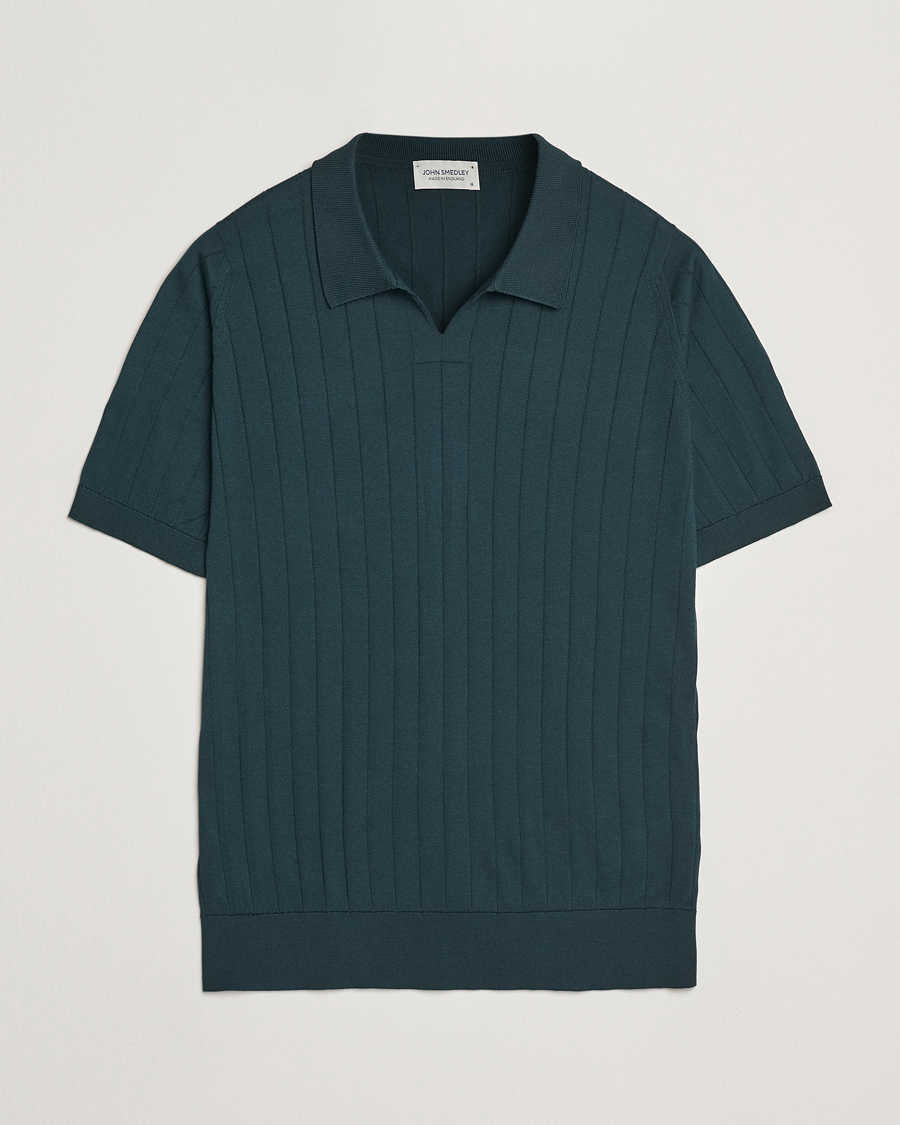 Men | Polo Shirts | John Smedley | Roper Open Collar Sea Island Polo Rain Forest