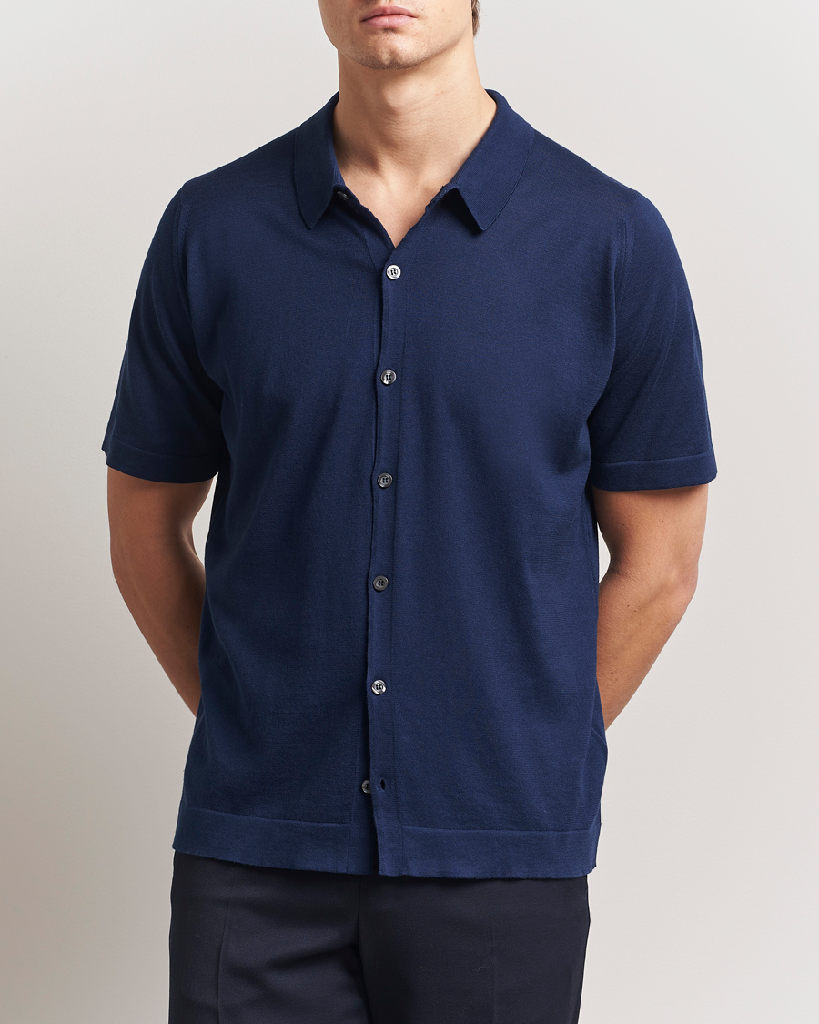 Men | Shirts | John Smedley | Folke Sea Island Knitted Polo French Navy