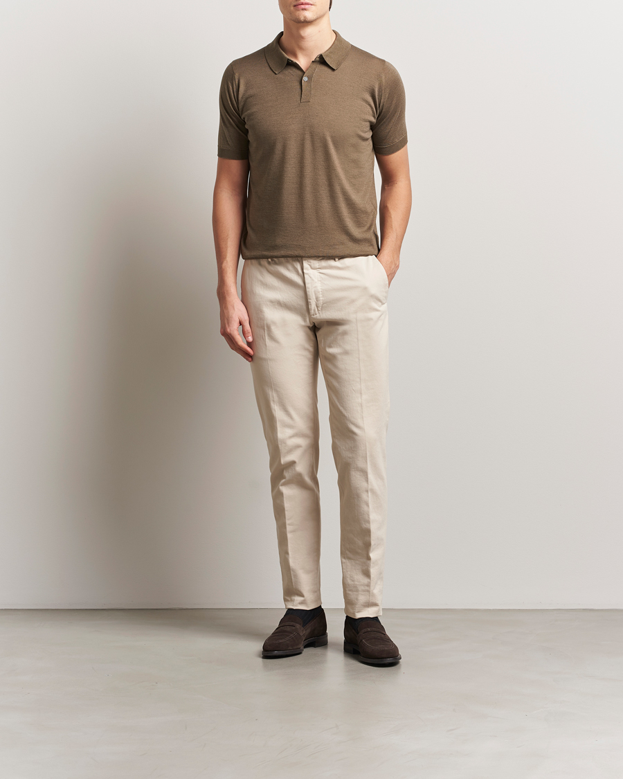 John Smedley Leyburn Merino/Sea Island Cotton Polo Sepia Green at