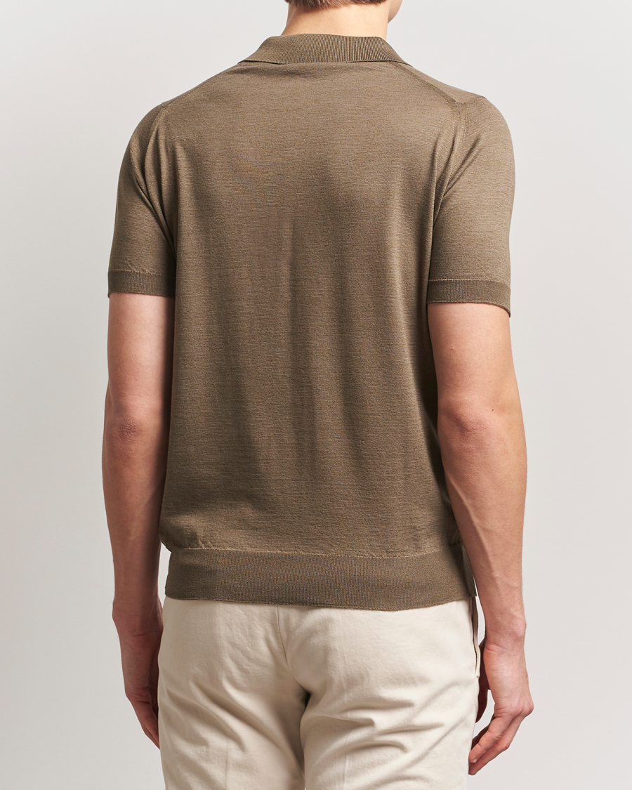 John Smedley Leyburn Merino/Sea Island Cotton Polo Sepia Green at