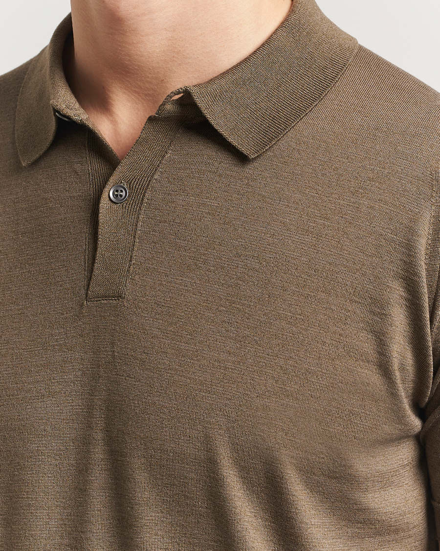 John Smedley Leyburn Merino/Sea Island Cotton Polo Sepia Green at