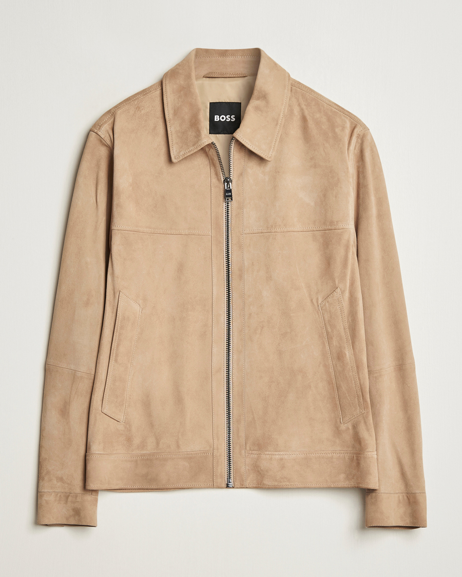 BOSS BLACK Malbano Suede Jacket Light Beige at CareOfCarl.com