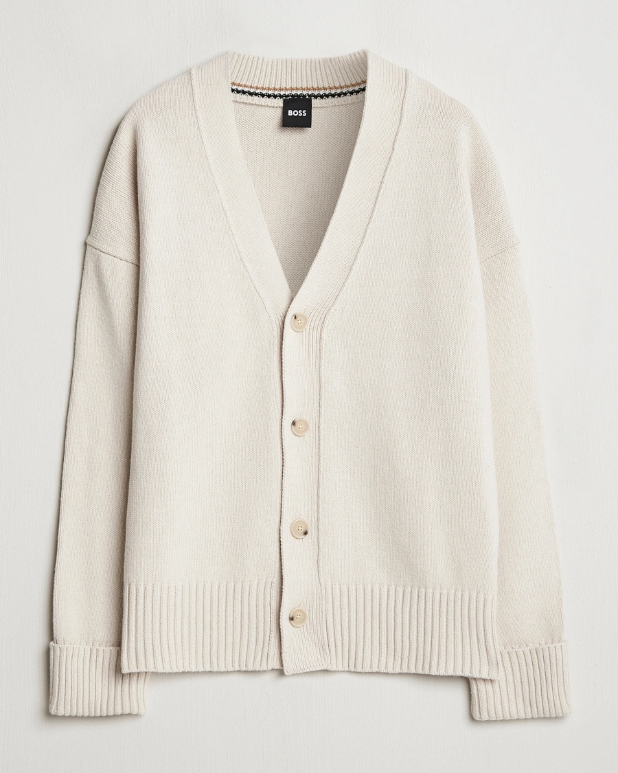 Men | Sweaters & Knitwear | BOSS BLACK | Bellaco Knitted Cardigan Open White