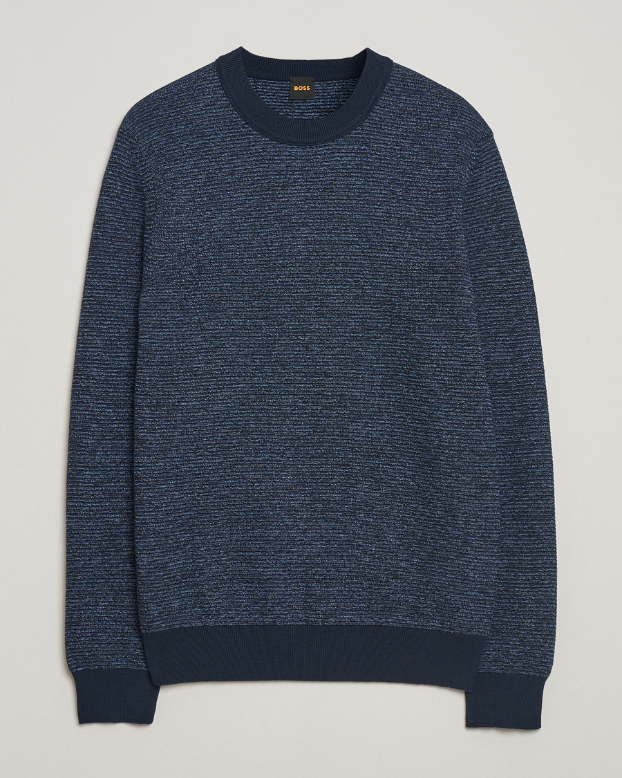 Men | Sweaters & Knitwear | BOSS ORANGE | Aspoki Structured Knitted Sweater Dark Blue