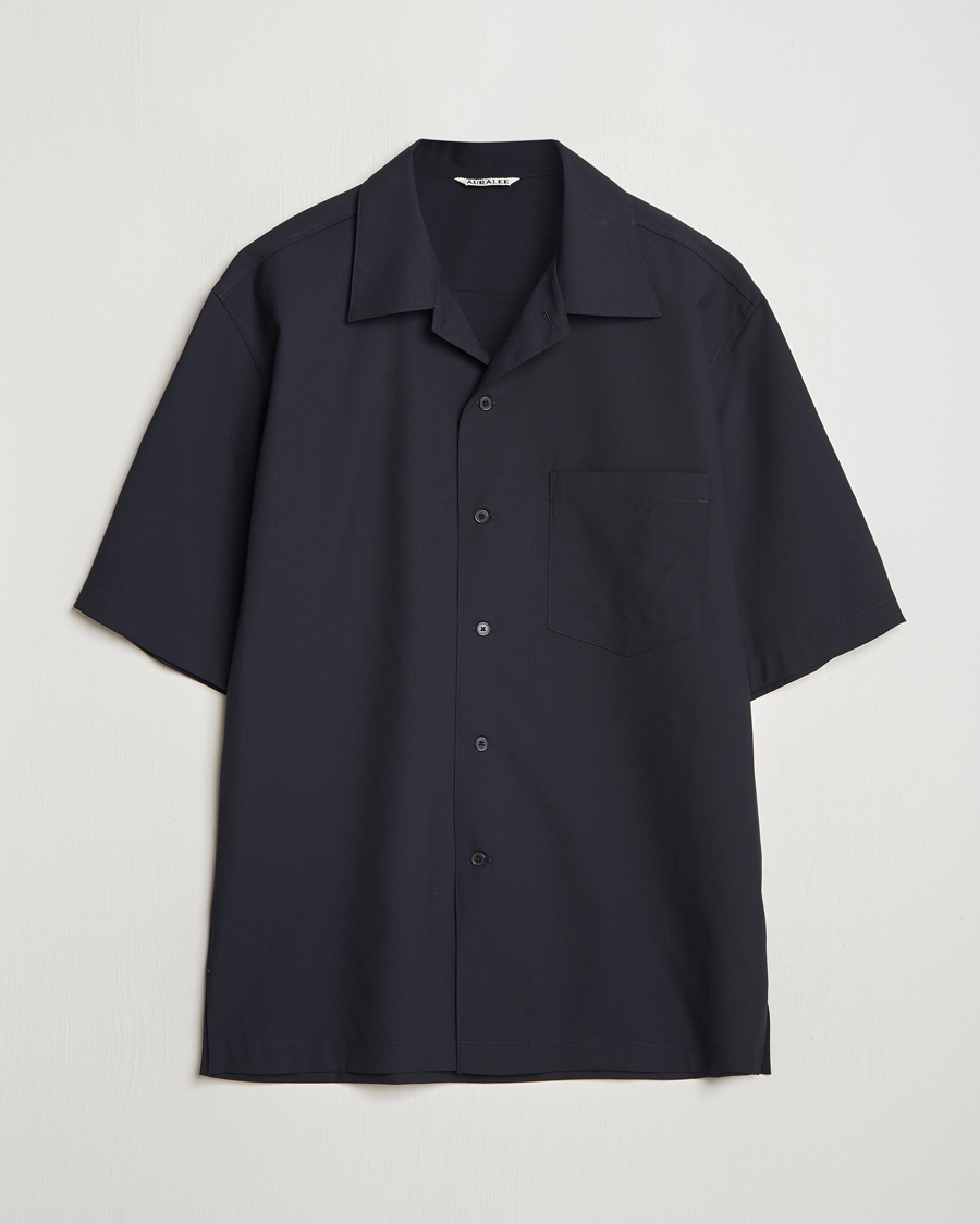 Men | Shirts | Auralee | Open Collar Short Sleeve Shirt Navy