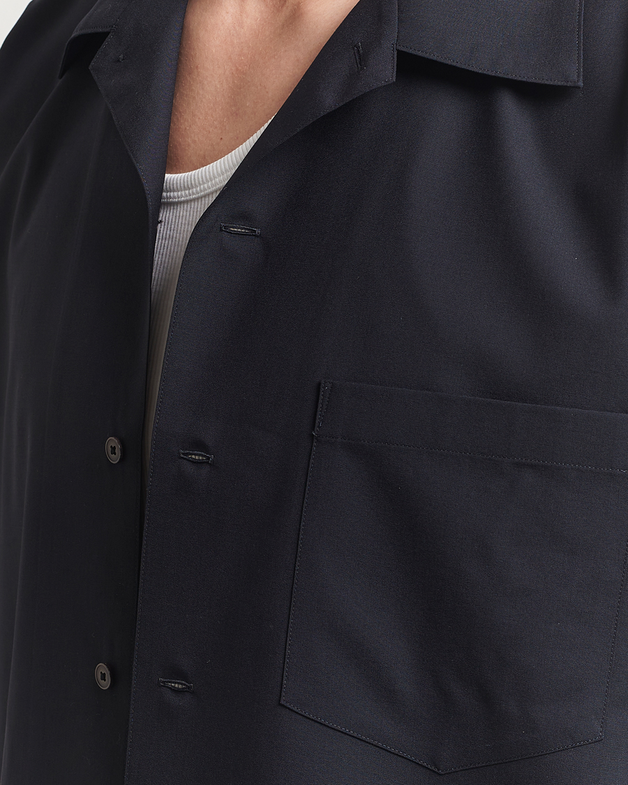 Men | Shirts | Auralee | Open Collar Short Sleeve Shirt Navy