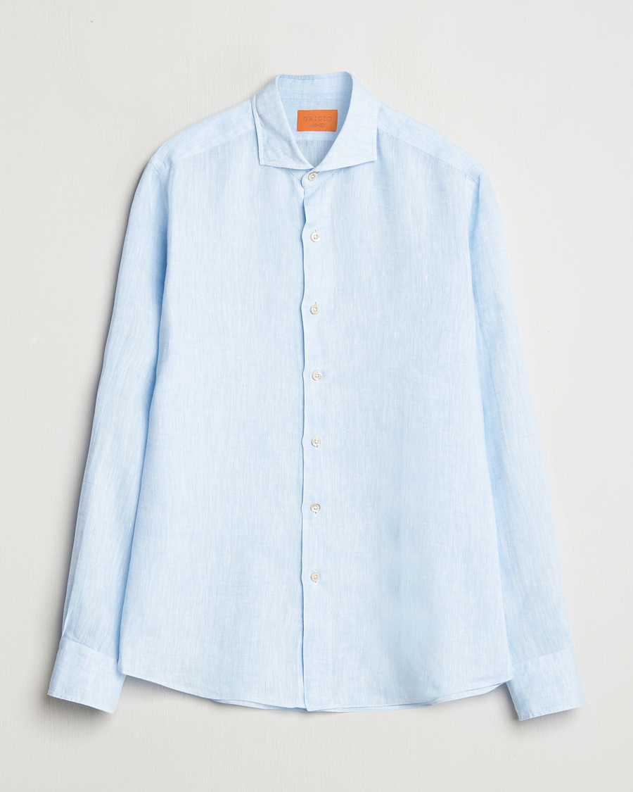 Men | Shirts | Grigio | Linen Casual Shirt Light Blue