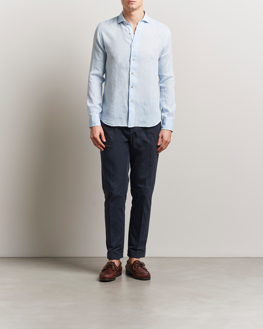 Men | Shirts | Grigio | Linen Casual Shirt Light Blue