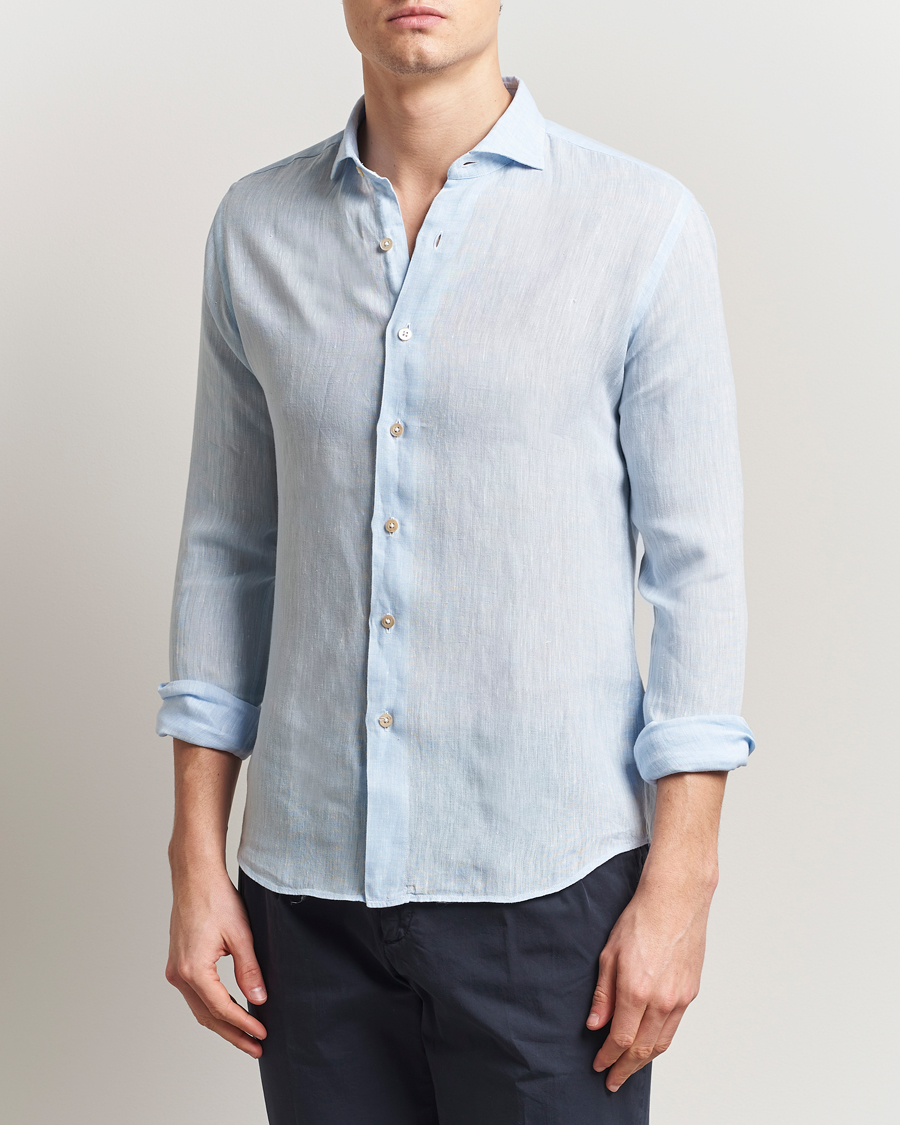 Men | Shirts | Grigio | Linen Casual Shirt Light Blue
