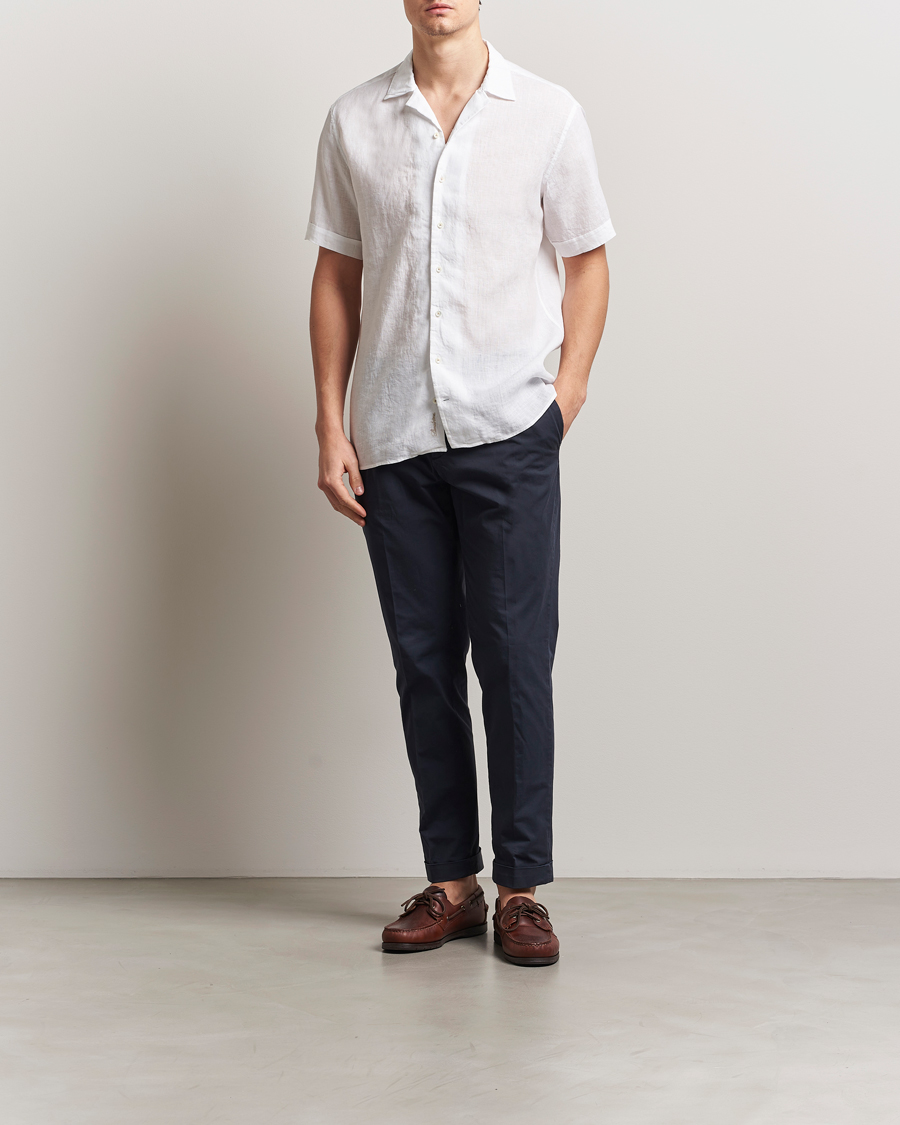 Men | Shirts | Stenströms | Short Sleeve Linen Shirt White
