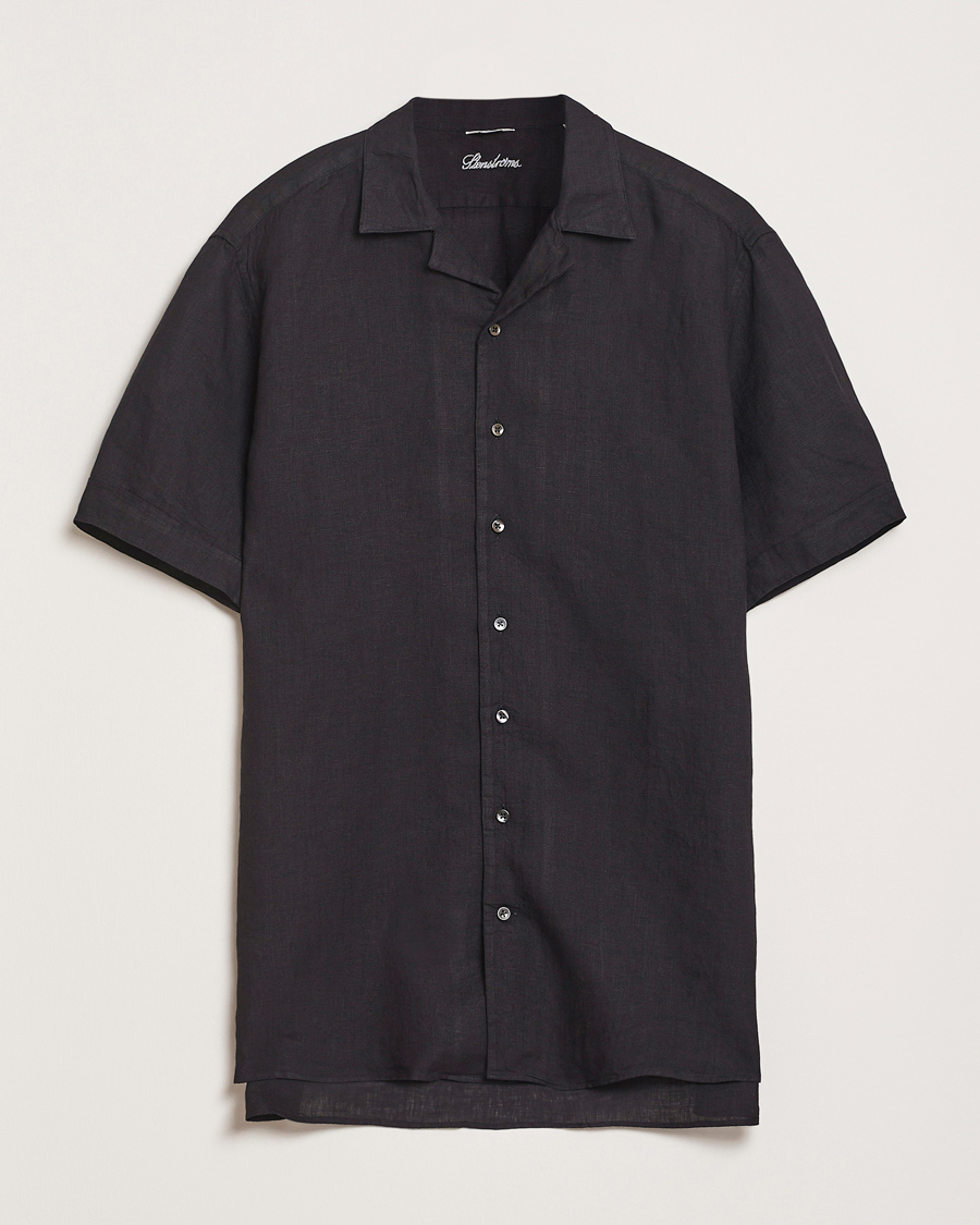 Men | Shirts | Stenströms | Short Sleeve Linen Shirt Black